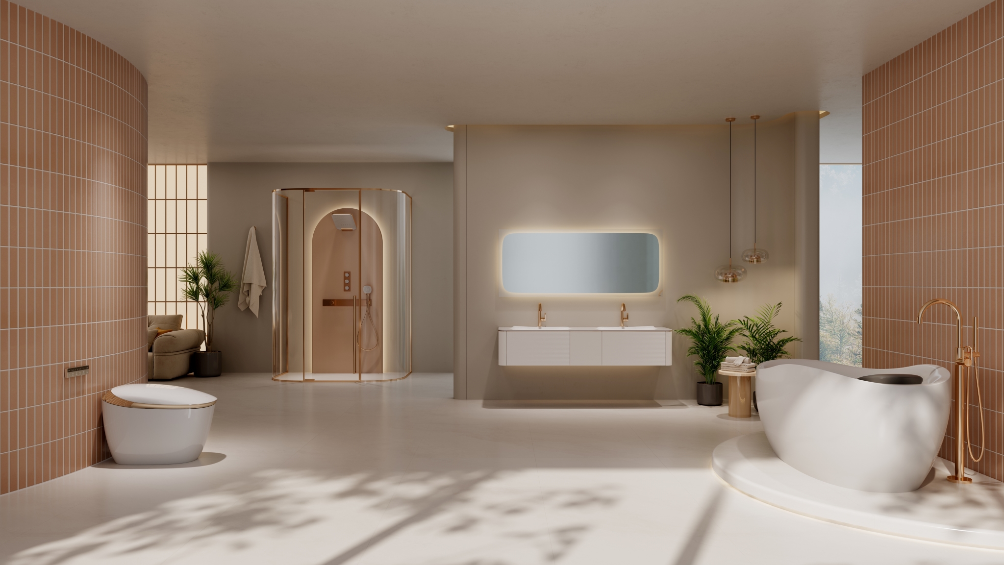 Luxury bathroom with premium tiles and fixtures by FAMUAE